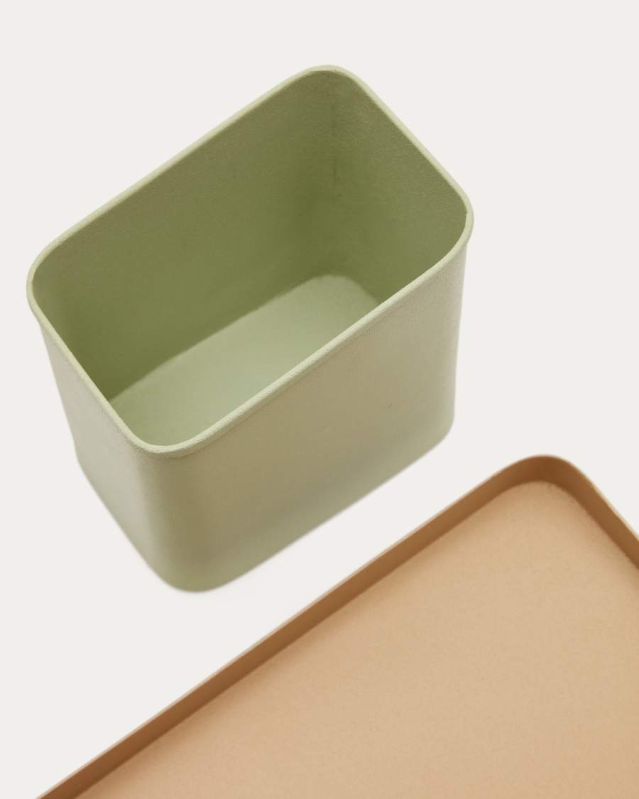 Moka pencil and desk tray set in green and brown metal