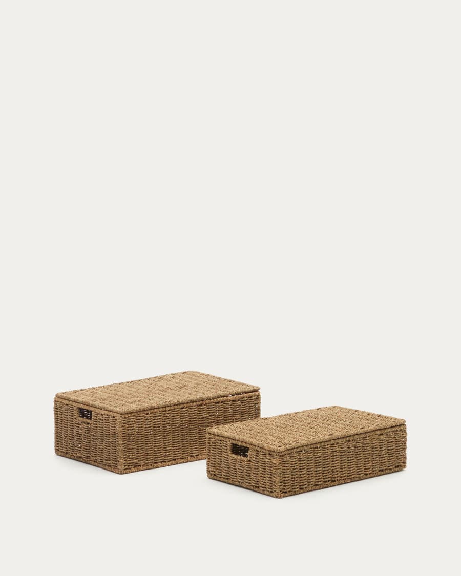 Tossa set of 2 natural fiber baskets with lids, 55 x 36 cm / 60 x 40 cm