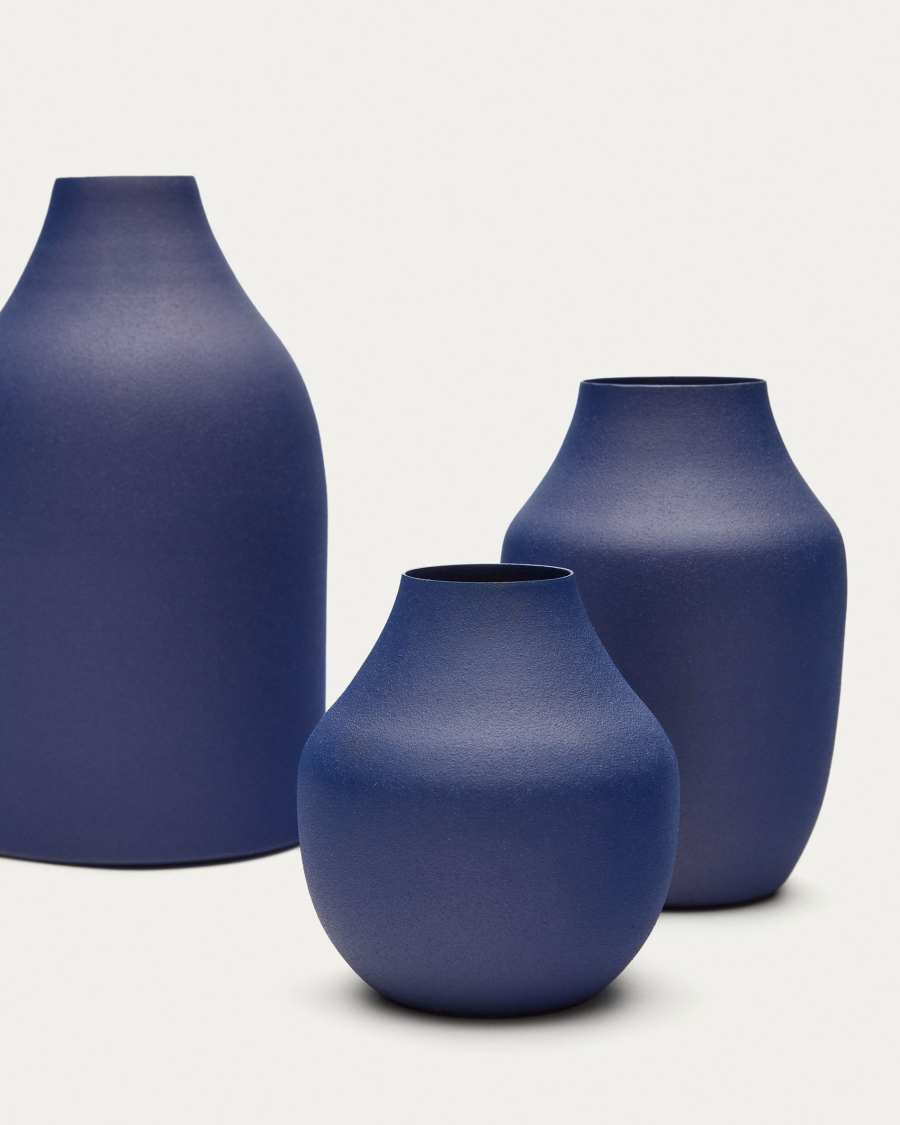 Pubol set of 3 metal vases in blue, 10 cm 14 cm 20 cm