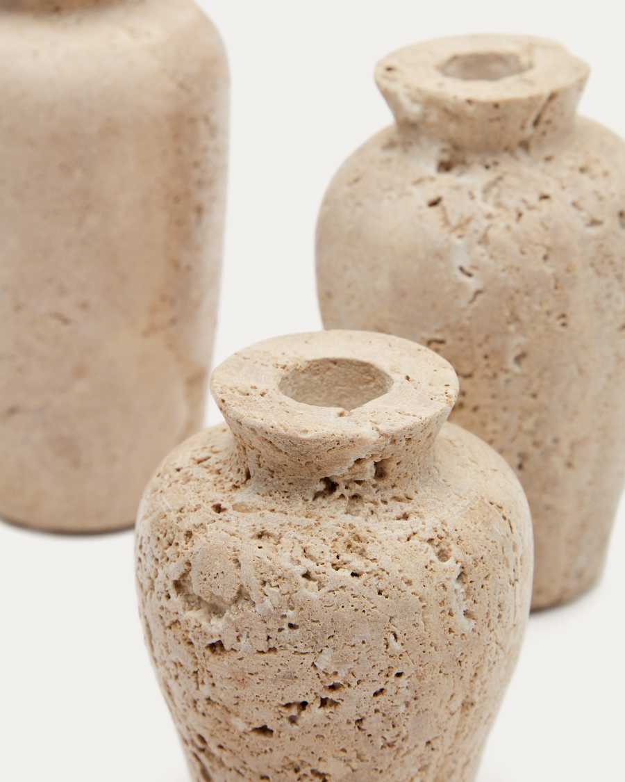 Malch set of 3 beige travertine vases Ø 9 cm / Ø 12 cm / Ø 14 cm