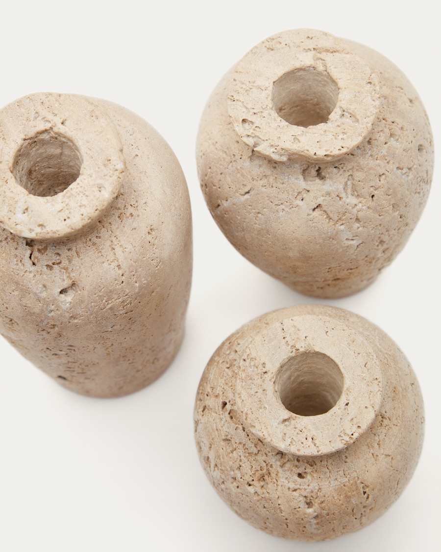 Malch set of 3 beige travertine vases Ø 9 cm / Ø 12 cm / Ø 14 cm