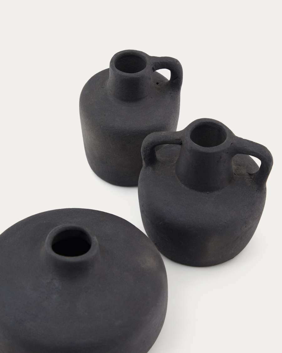 Sofra set of 3 terracotta vases in a black finish, 6 cm / 7 cm / 10 cm