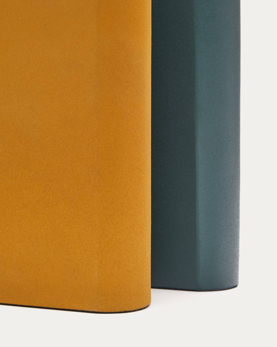 Petra set of 2 mustard and green metal vases 25,5 cm / 35 cm