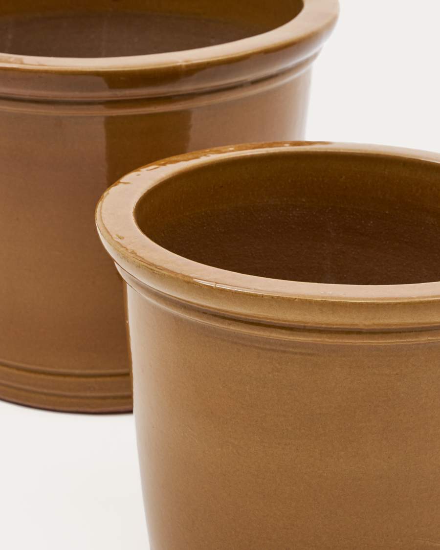 Presili set of 2 ceramic planters with glazed mustard finish Ø 37 / 47 cm
