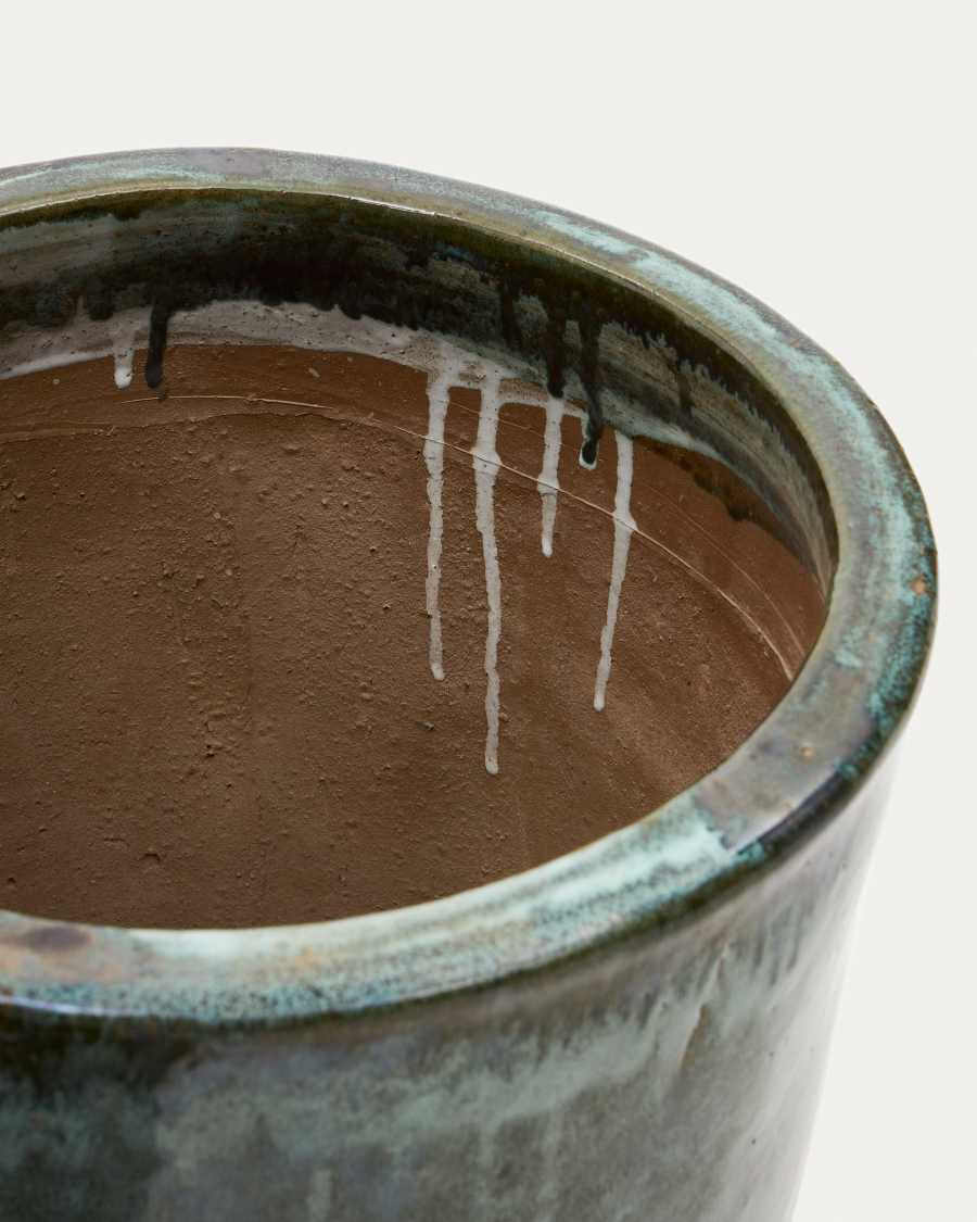 Ensemble Rotja de 3 pots de fleurs en terre cuite, finition bleue émaillée Ø 26 / 35 / 47 cm