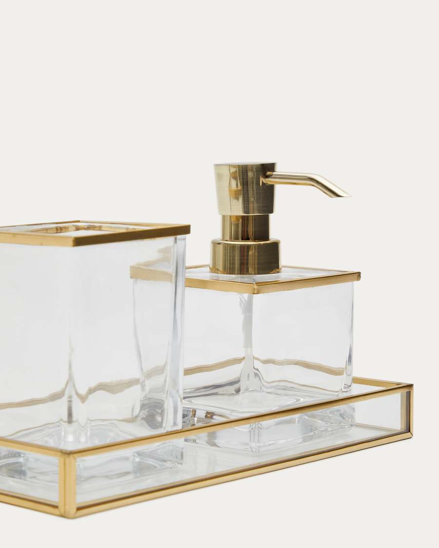 Soanet Glass and Metal Tray with Gold Finish