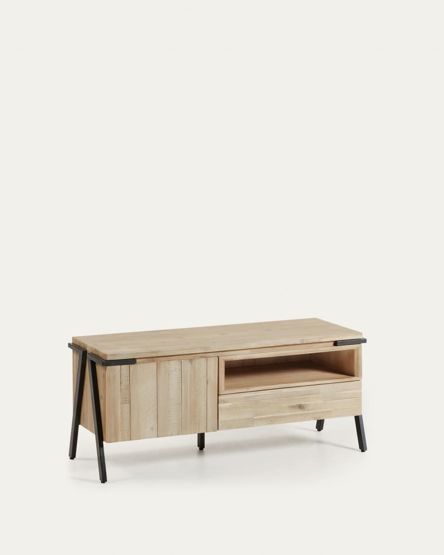 Moble TV Thinh 1 porta i 1 calaix fusta massissa acàcia i acer acabat negre 125 x 53 cm