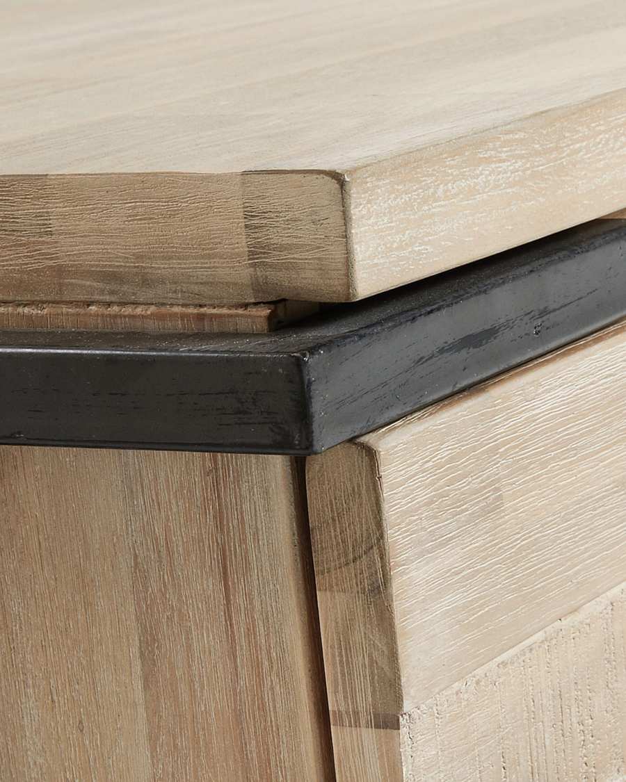 Thinh solid acacia wood single door 2 drawer TV stand with black finish steel, 165 x 53 cm