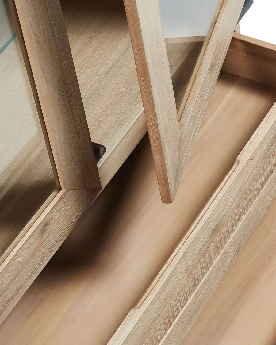 Thinh solid acacia wood display cabinet with steel legs in a black finish, 95 x 187 cm