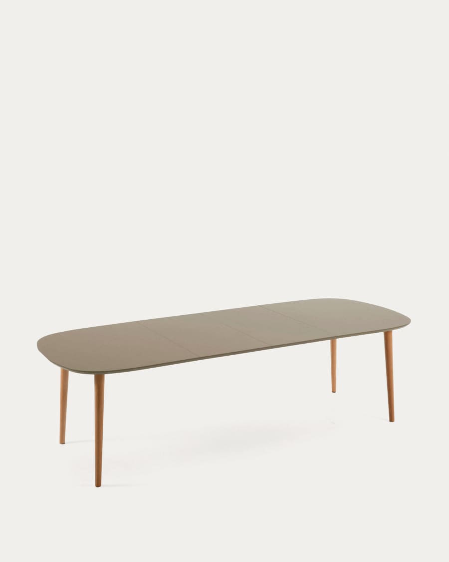 Oqui oval extendable MDF table with brown lacquer and solid beech legs 160 (260) x 100 cm