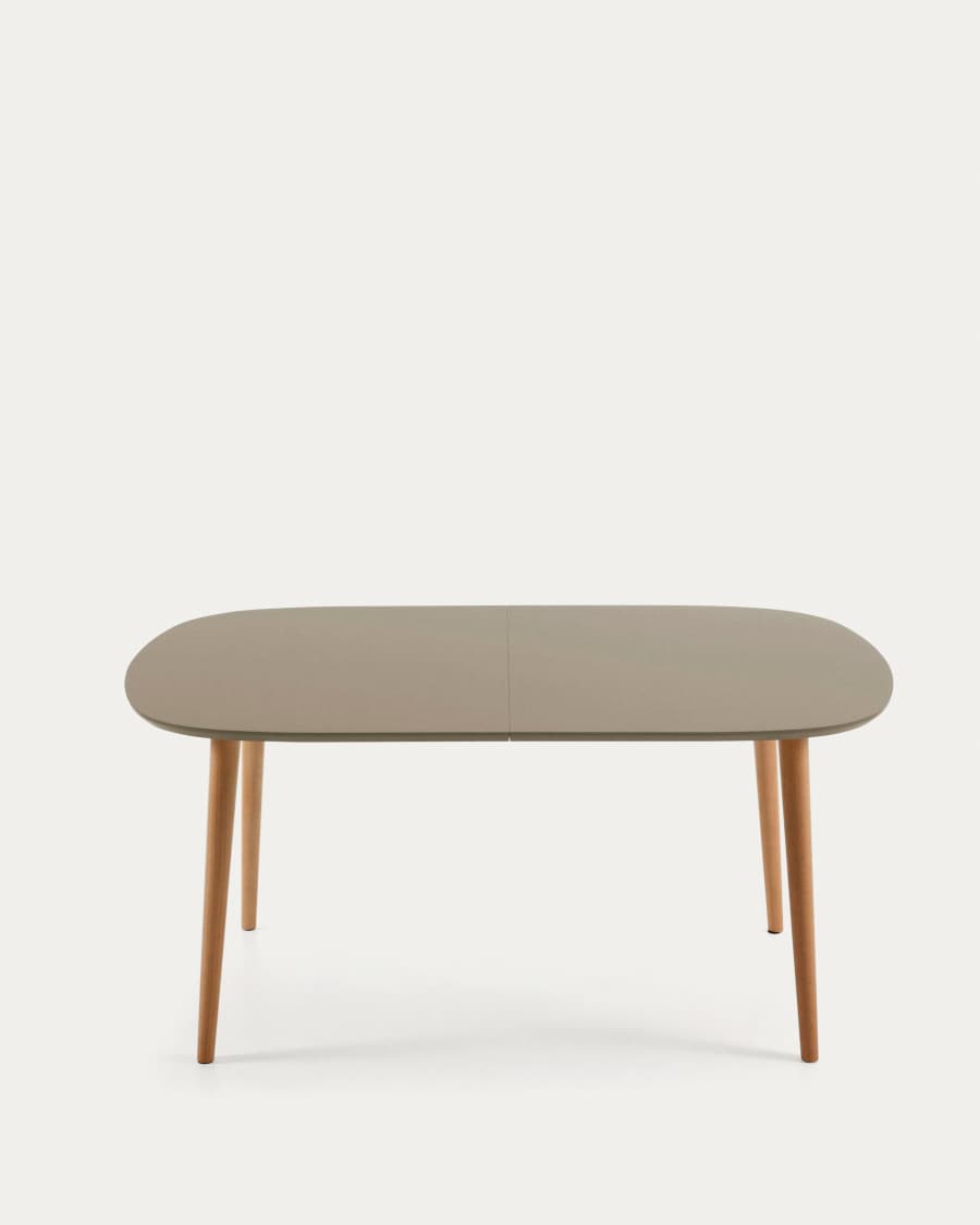 Oqui oval extendable MDF table with brown lacquer and solid beech legs 160 (260) x 100 cm