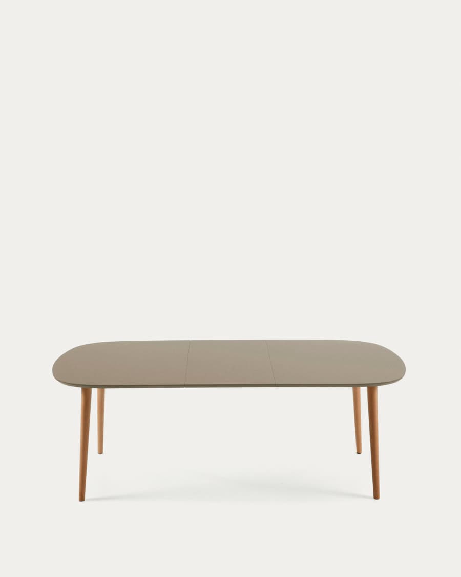 Oqui oval extendable MDF table with brown lacquer and solid beech legs 160 (260) x 100 cm