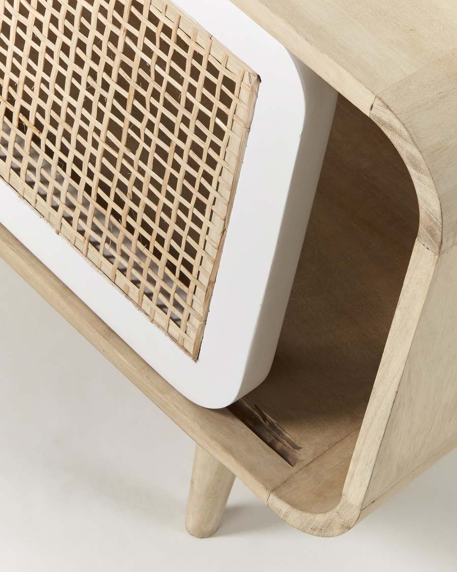 Georg solid mango wood single door TV stand with cane, 120 x 50 cm