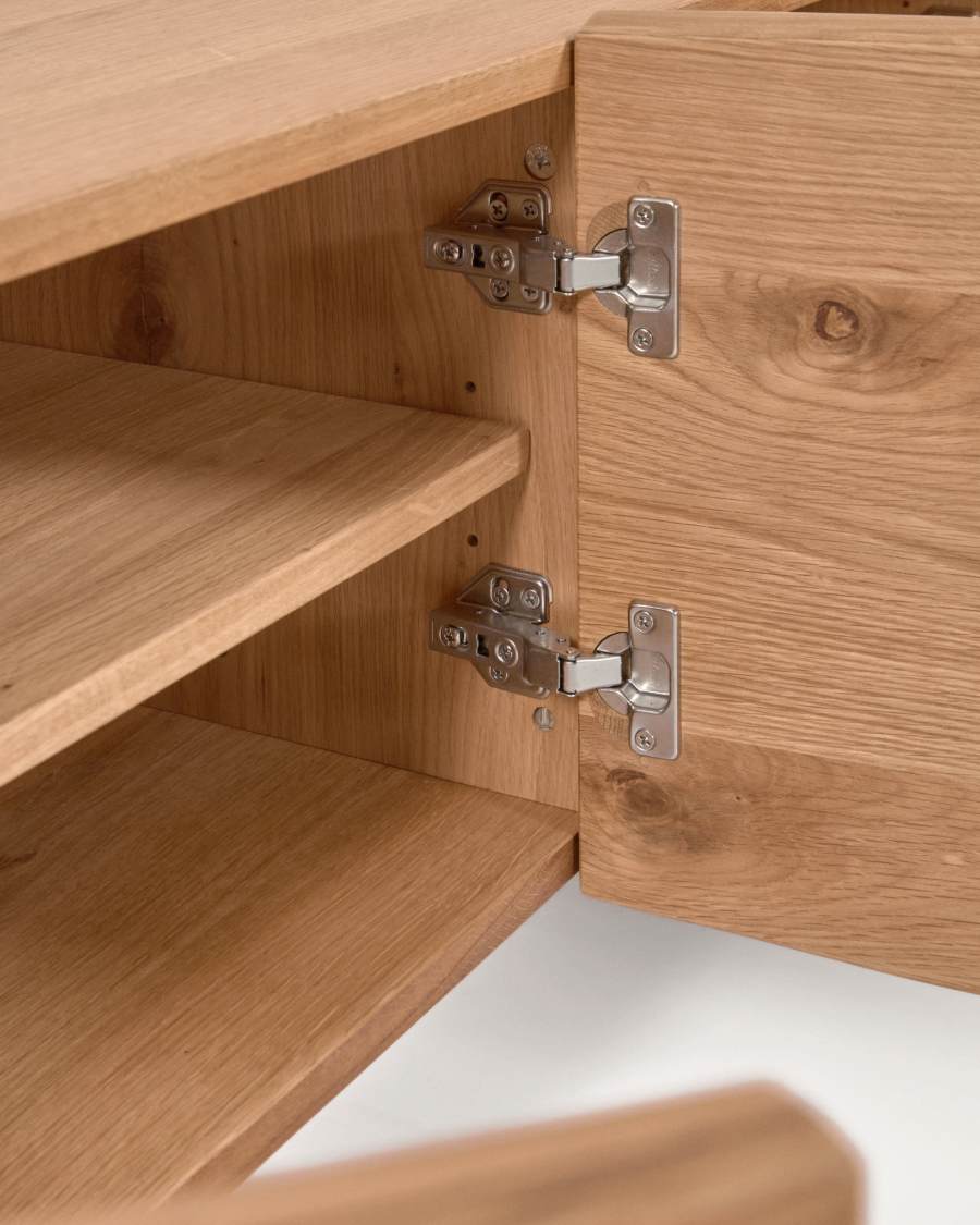 Rasha 4 door TV stand in oak veneer with natural finish, 160 x 45 cm