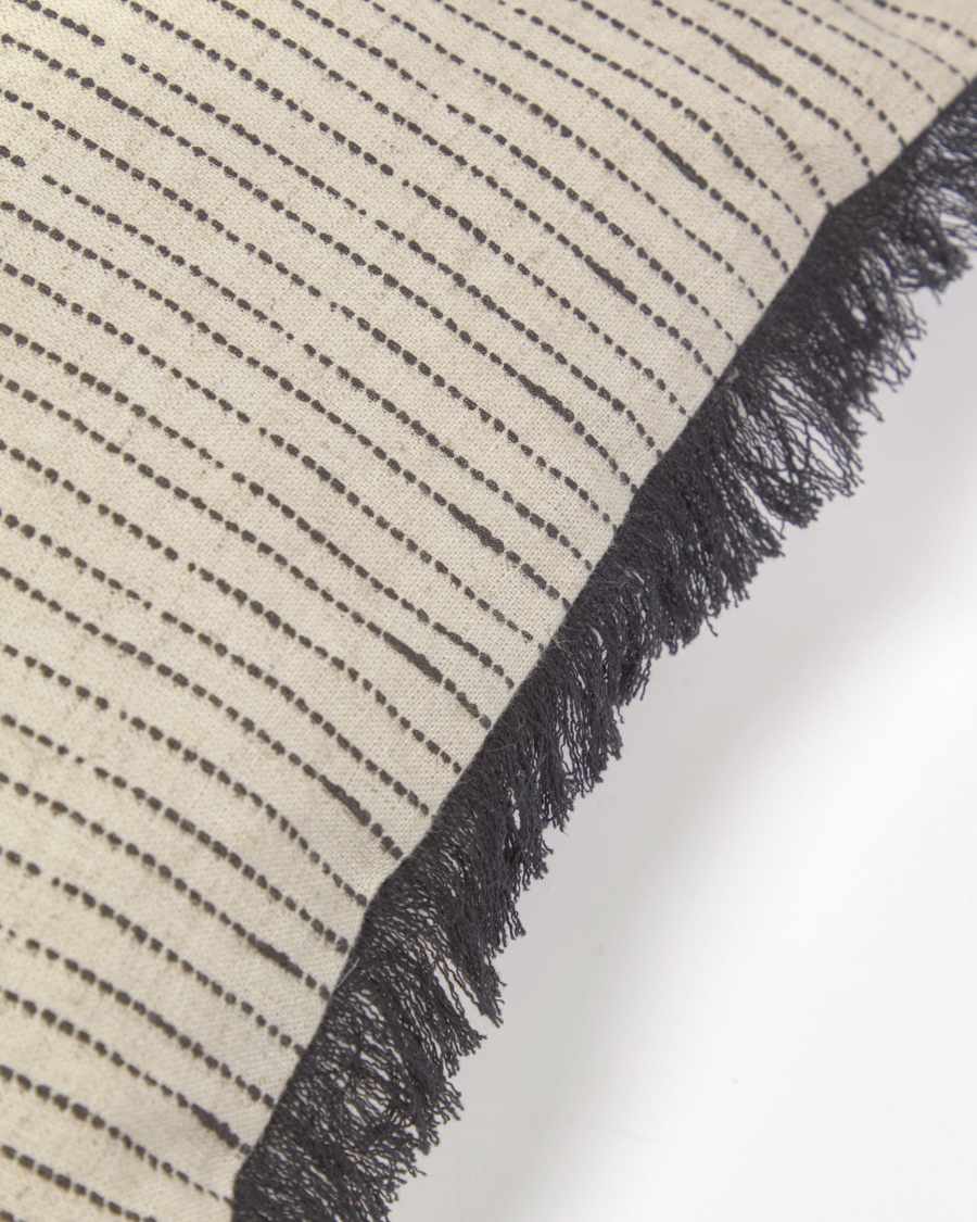 Fodera cuscino Brigida beige e nero in cotone e lino 30 x 50 cm