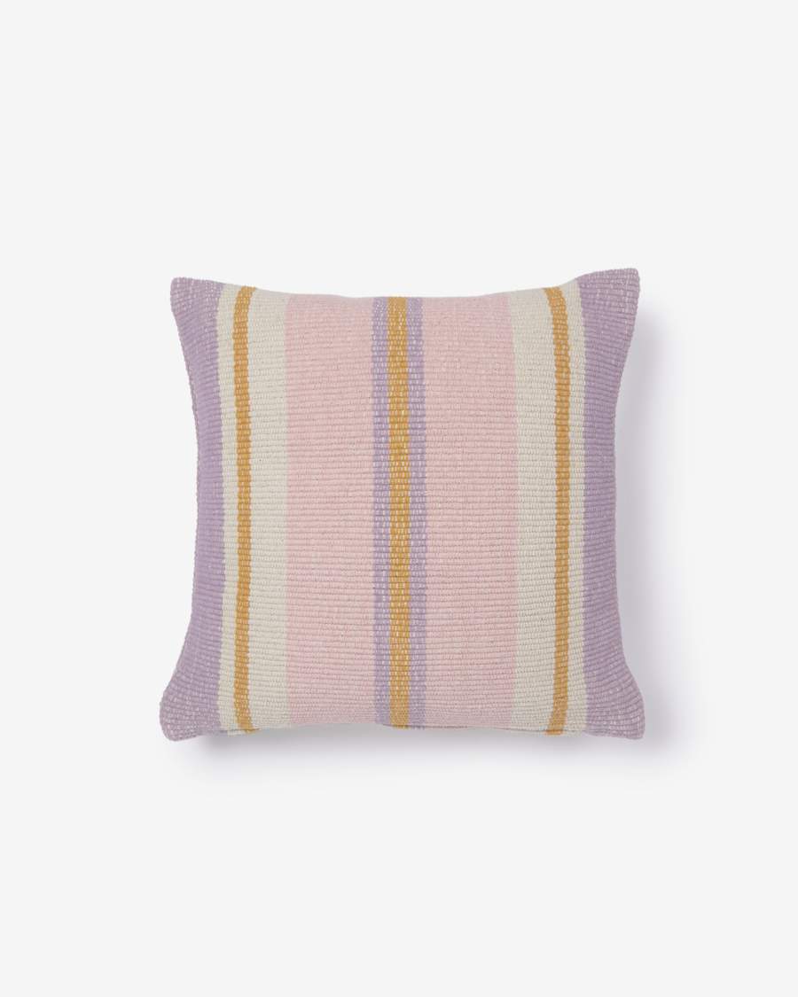 Marilina 100% cotton cushion cover in mauve with multicolour stripes, 45 x 45 cm