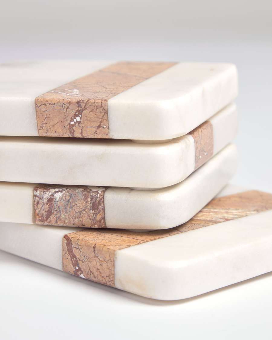 Saskia set of 4 coasters in brown and white marble