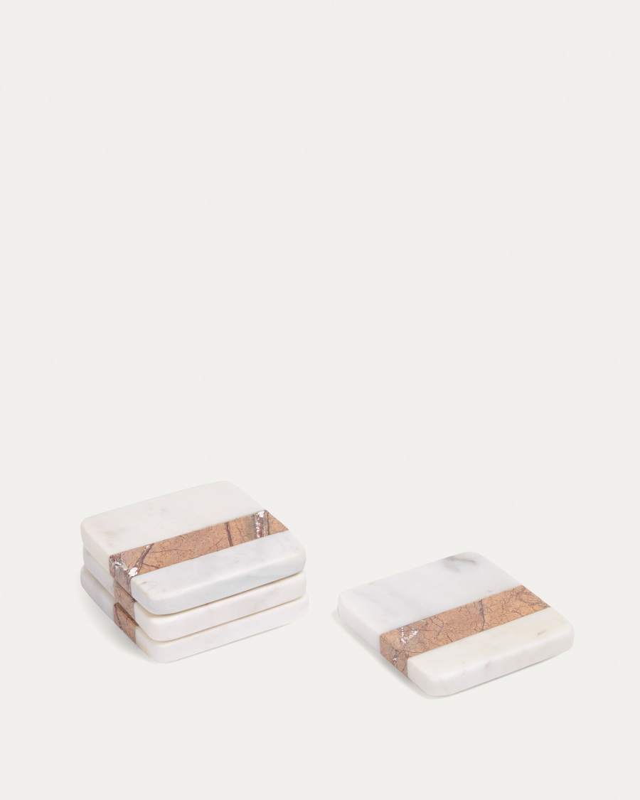 Saskia set of 4 coasters in brown and white marble