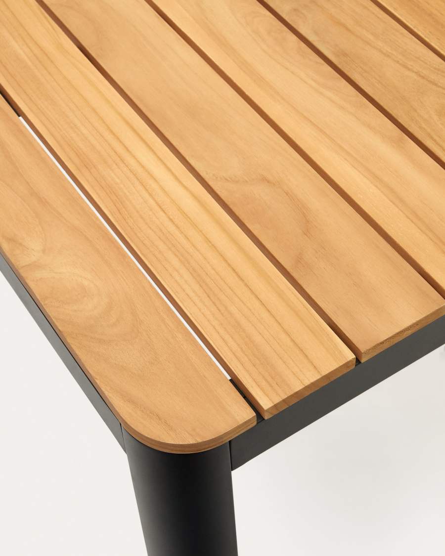 Table 100 % d'extérieur Bona bois de teck et aluminium finition noire 160 x 90 cm