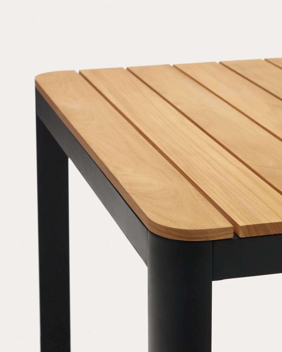 Table 100 % d'extérieur Bona bois de teck et aluminium finition noire 160 x 90 cm