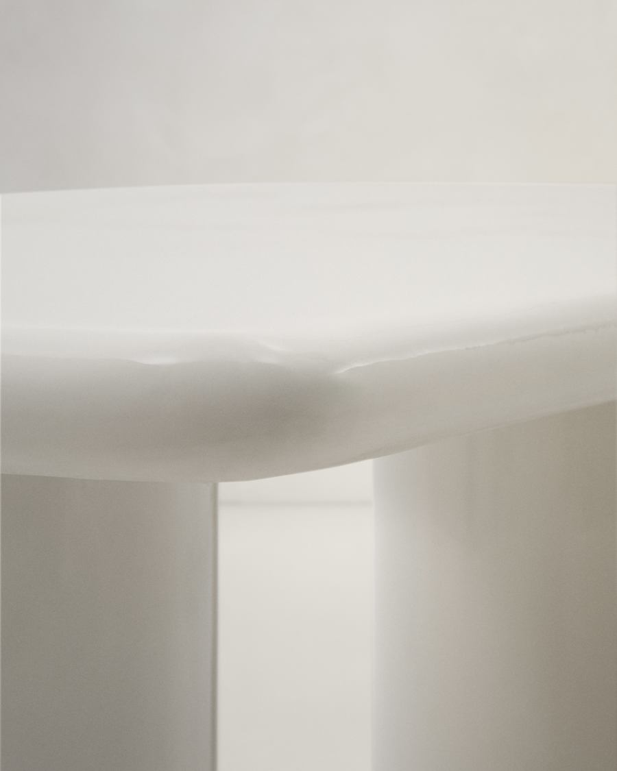 Canaret cement table in a glossy white finish, 239 cm x 102 cm