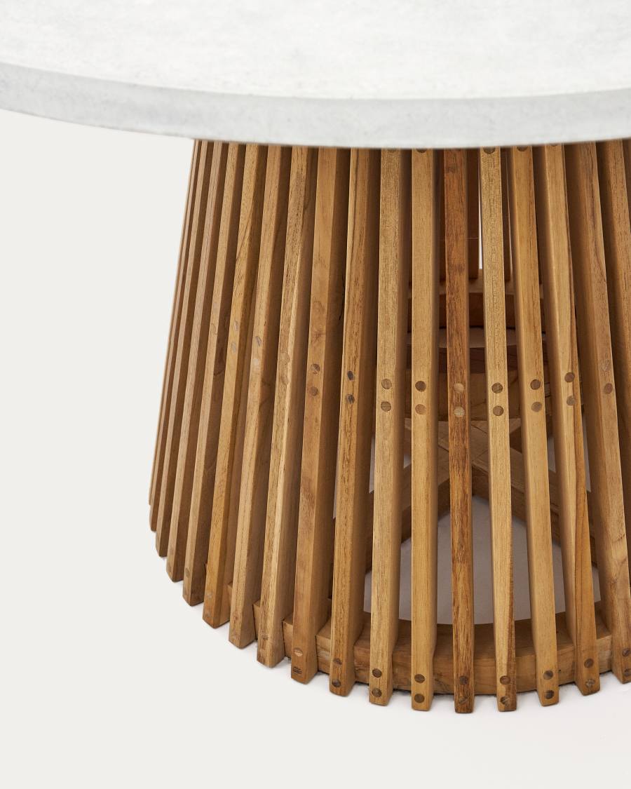 Taula rodona d'exterior Alcaufar de fusta massissa de teca i ciment blanc Ø 120 cm