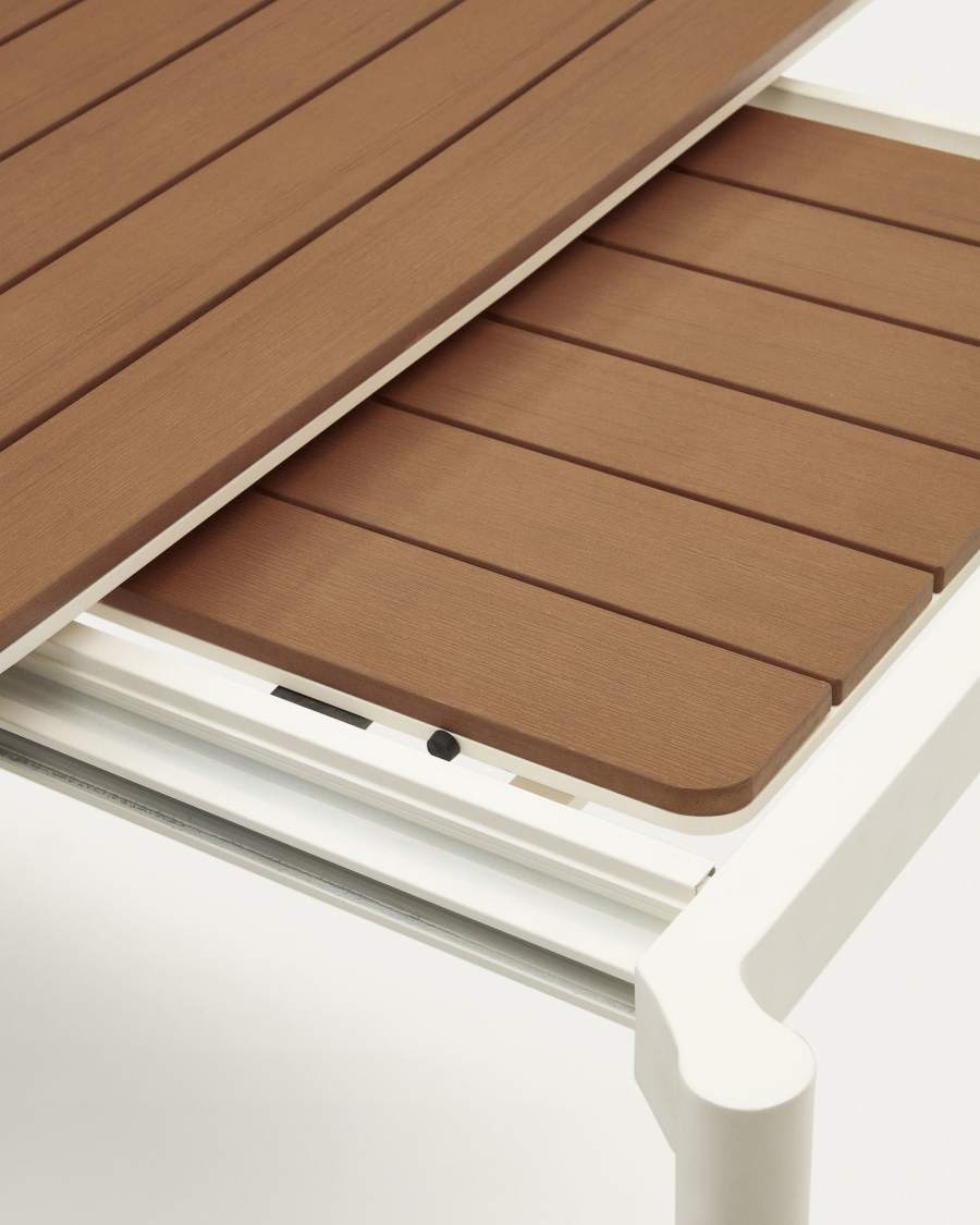 Uitschuifbare buitentafel Canyelles in polystyreen en mat wit aluminium 180(240) x 100 cm