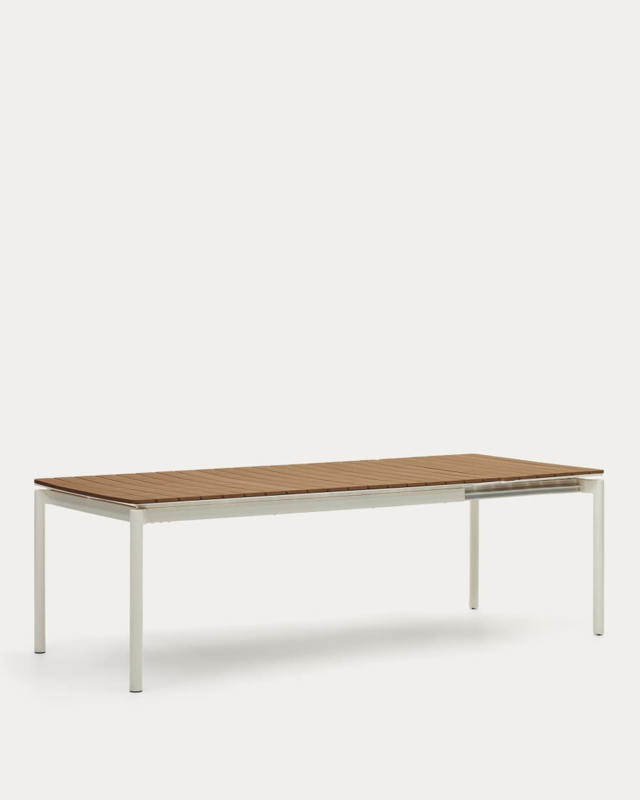 Uitschuifbare buitentafel Canyelles in polystyreen en mat wit aluminium 180(240) x 100 cm