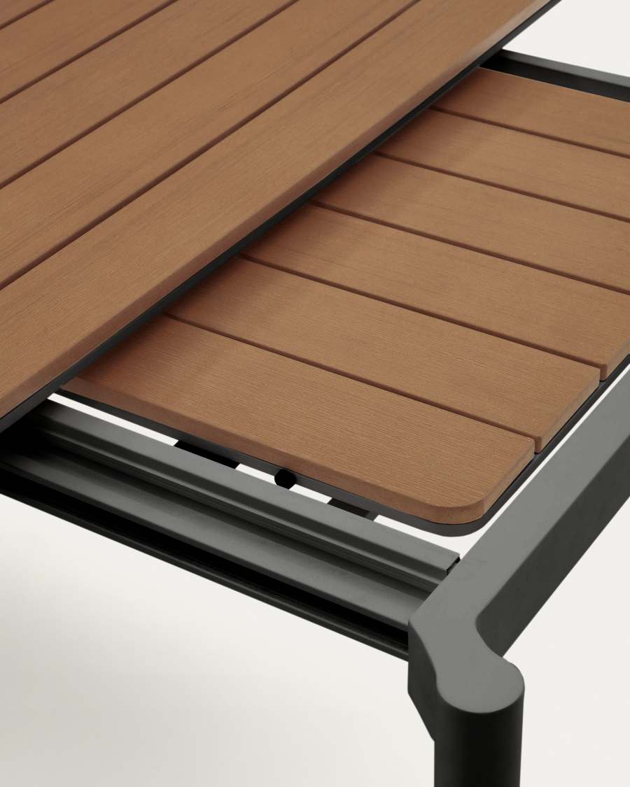 Canyelles Gartenausziehtisch aus Poly-Holz und mattschwarzem Aluminium 140 (200) x 90 cm