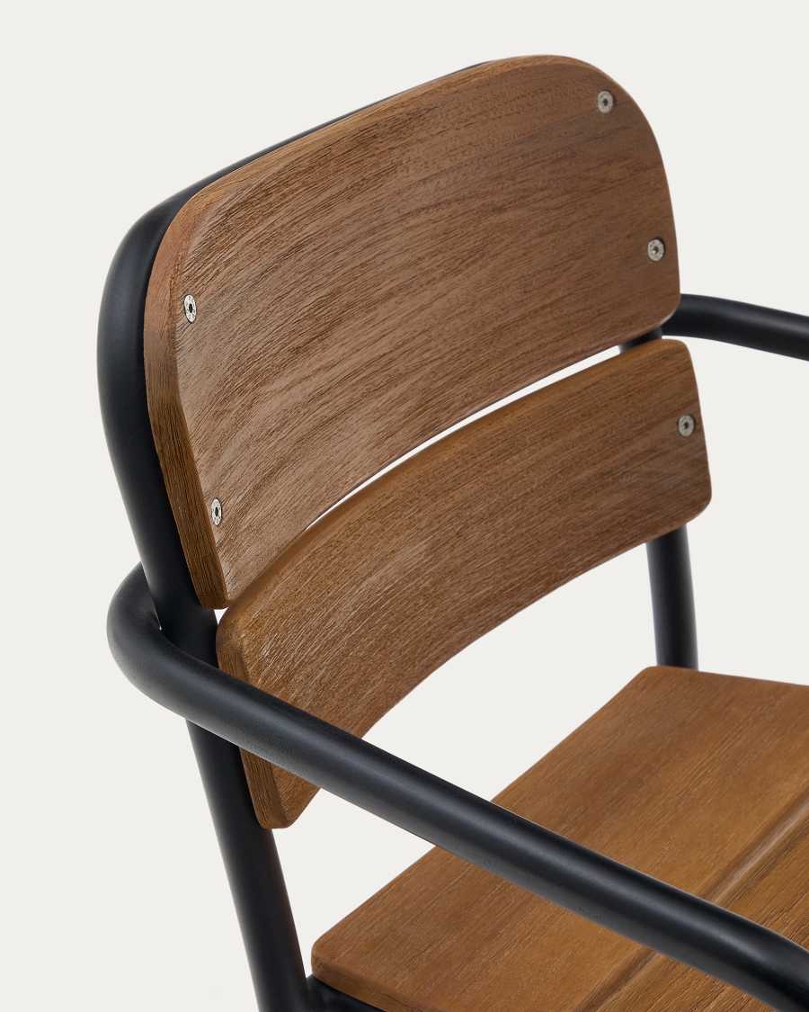 Algueret Chair made of solid eucalyptus wood with natural finish and black aluminum FSC 100%