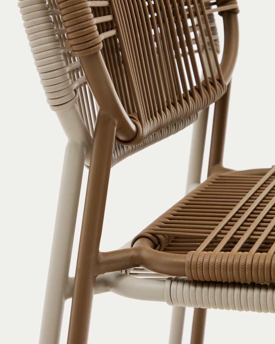 Talaier stackable outdoor chair made of synthetic rope and galvanized steel in brown finish