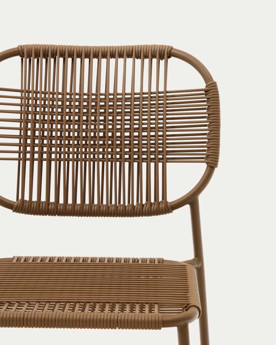 Talaier stackable outdoor chair made of synthetic rope and galvanized steel in brown finish