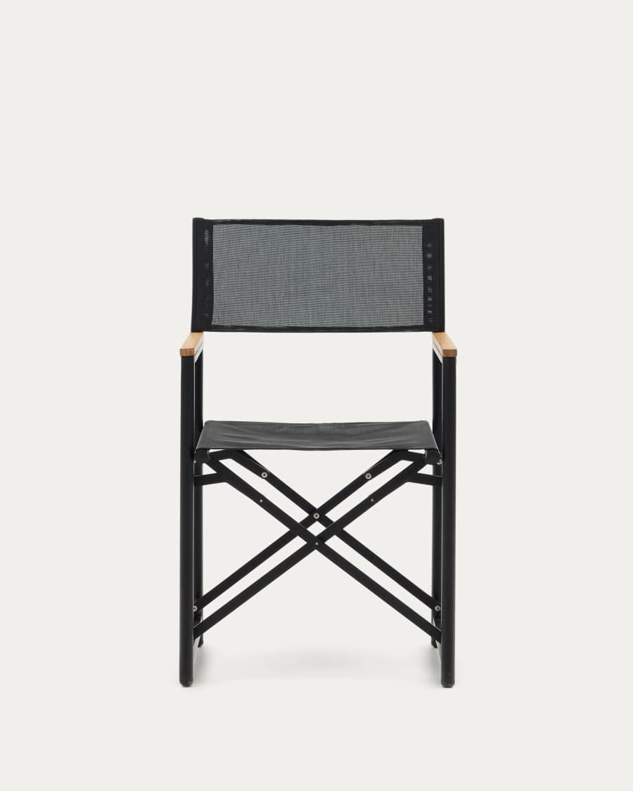 Llado black aluminium folding chair with solid teak armrests 100% outdoor suitable