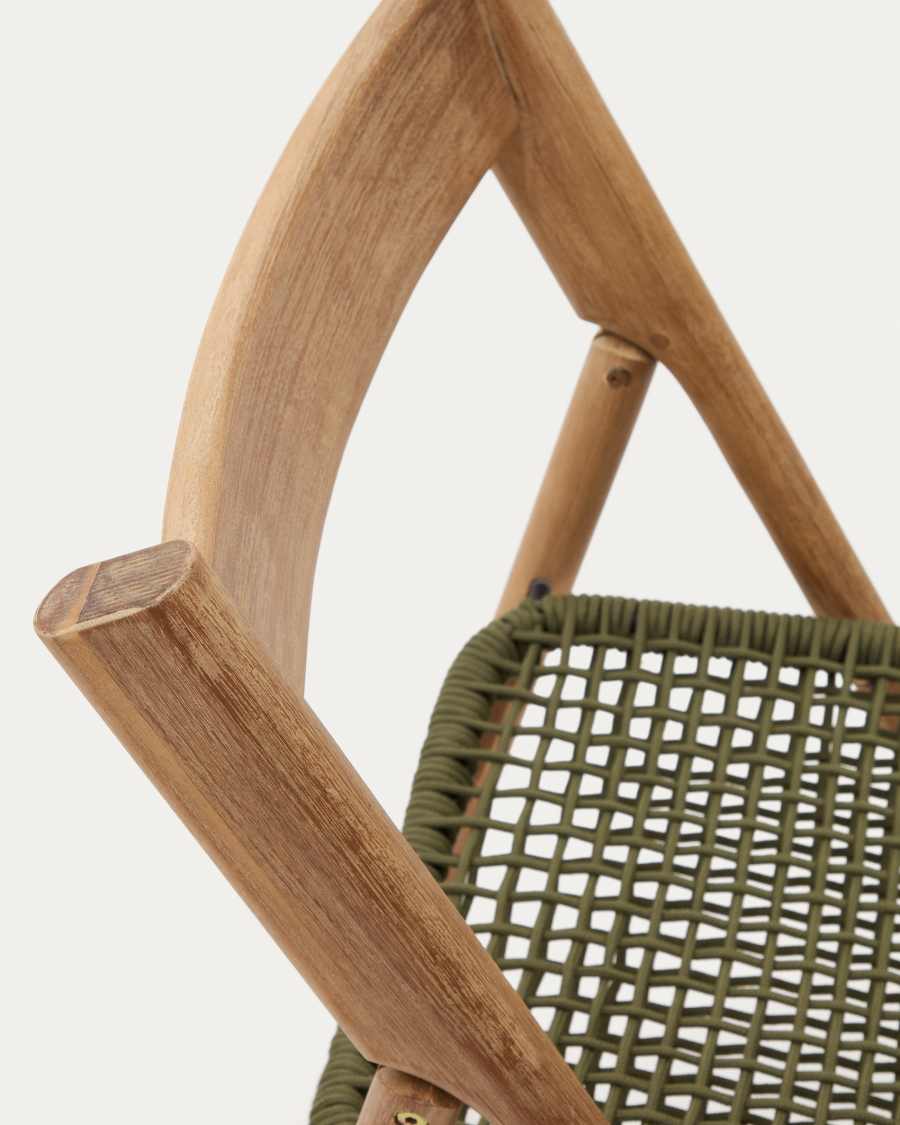 Dandara folding chair in solid acacia wood with steel structure and green cord FSC 100%