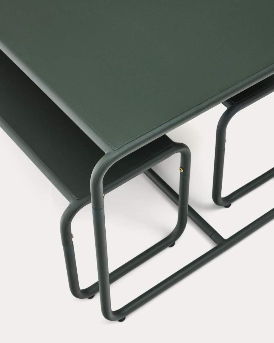 Sotil Children's Set of 2 Benches and Galvanized Steel Table with Green Finish 95 x 62 cm