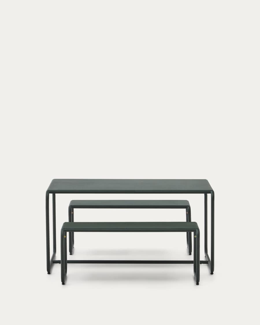 Sotil Children's Set of 2 Benches and Galvanized Steel Table with Green Finish 95 x 62 cm