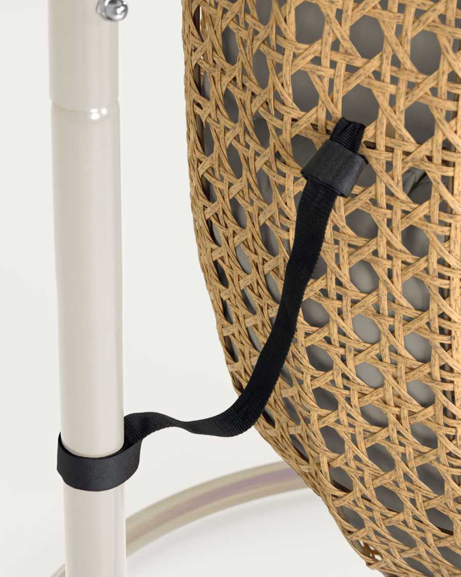 Cira light grey hanging armchair with natural finish