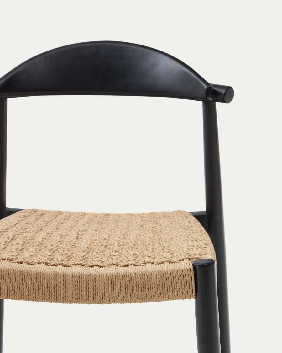 Nina stool made of solid acacia wood with black finish and beige rope height 62 cm