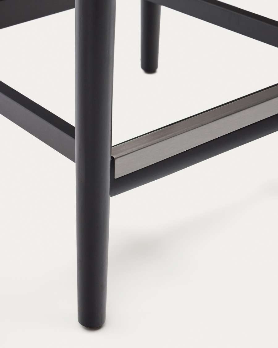 Nina stool made of solid acacia wood with black finish and beige rope height 62 cm