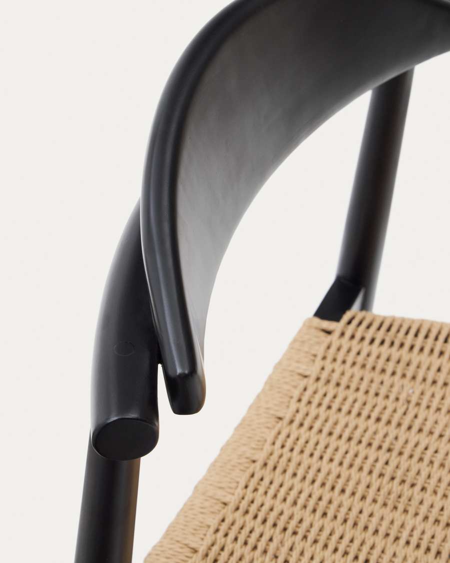 Nina stool made of solid acacia wood with black finish and beige rope height 62 cm