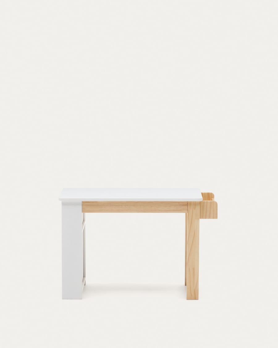 Serwa Schreibtisch aus weißem MDF Beine und Details in massiver Kiefer