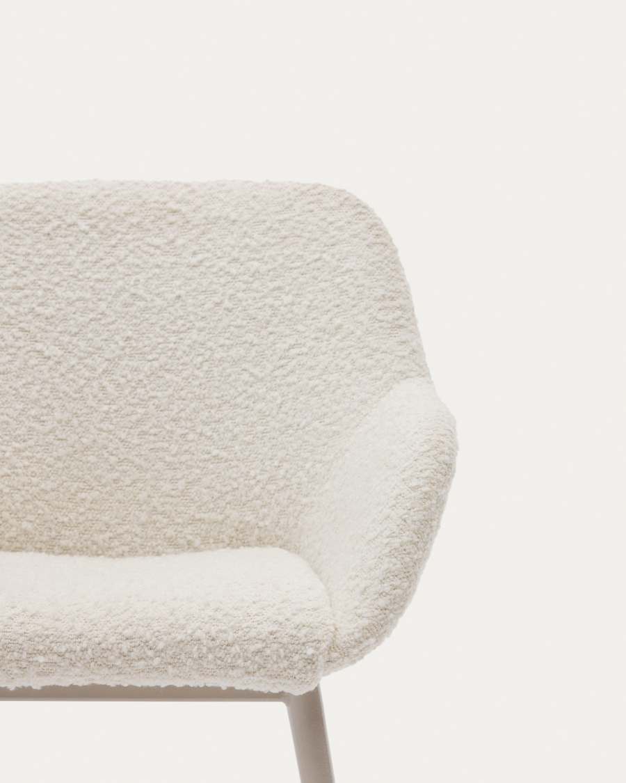 Konna children's chair in white bouclé with steel legs and a beige finish