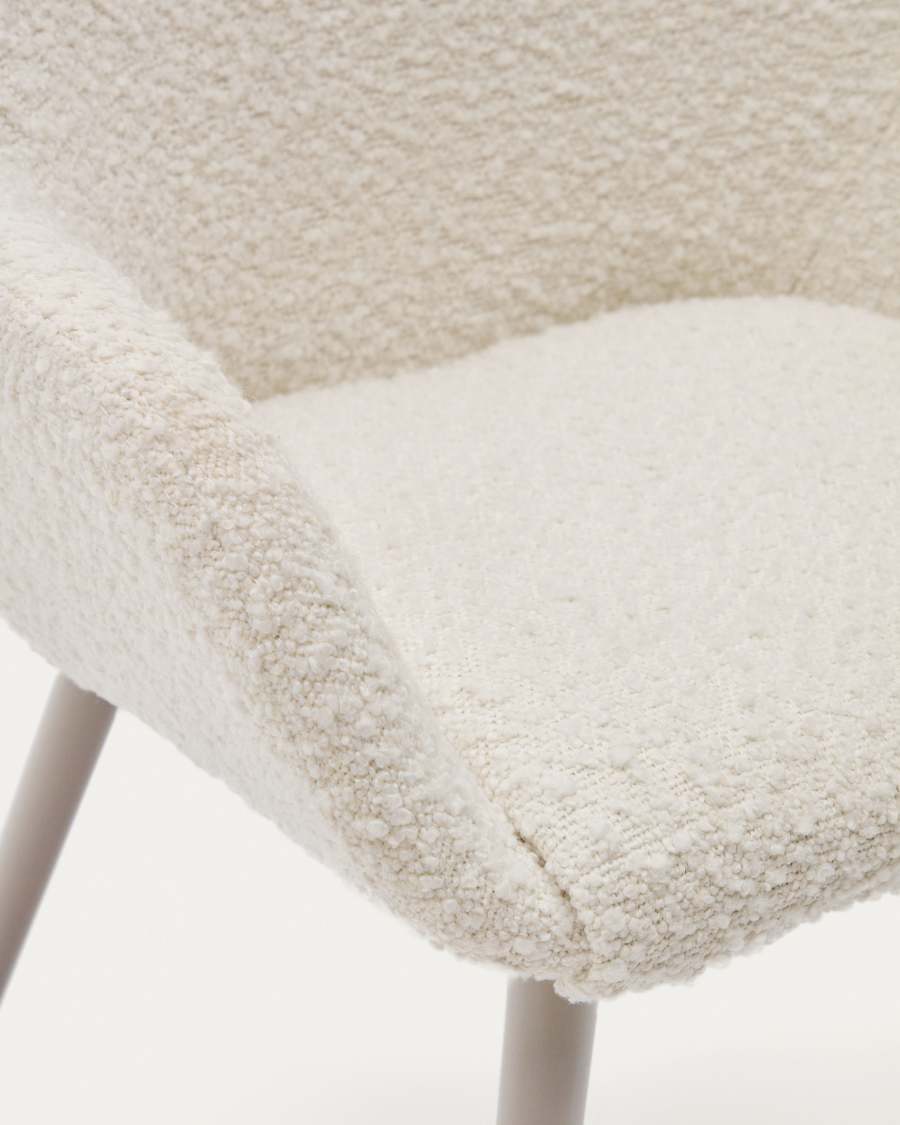 Konna children's chair in white bouclé with steel legs and a beige finish