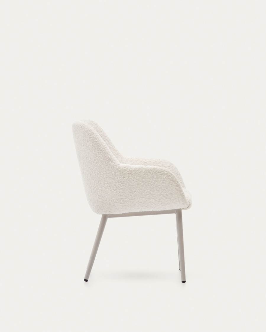 Konna children's chair in white bouclé with steel legs and a beige finish