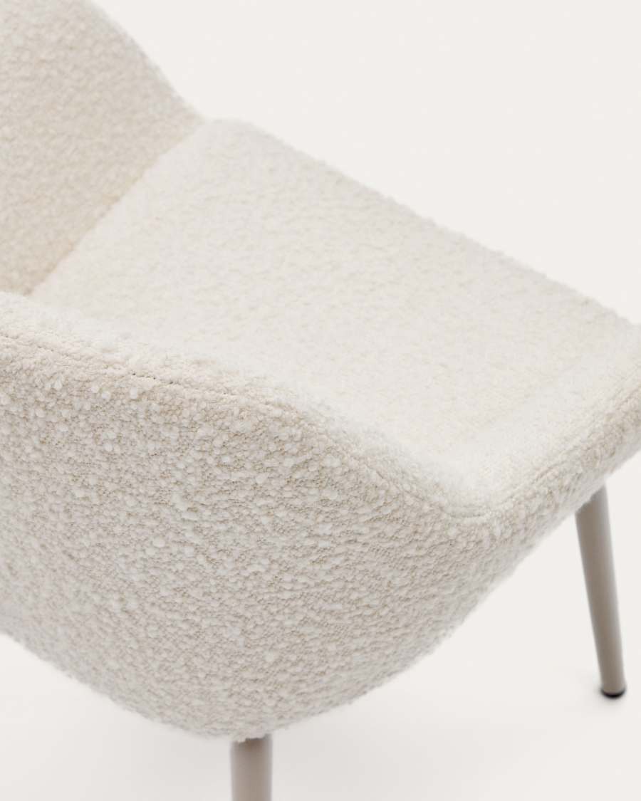 Konna children's chair in white bouclé with steel legs and a beige finish