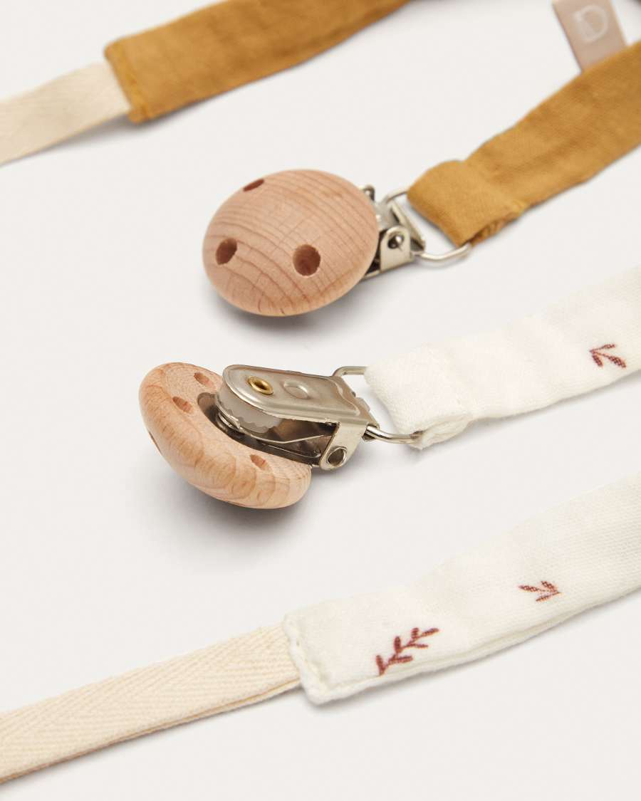 Deya Set aus 2 Beißringen 100% Baumwolle senf und weiß mit Muster