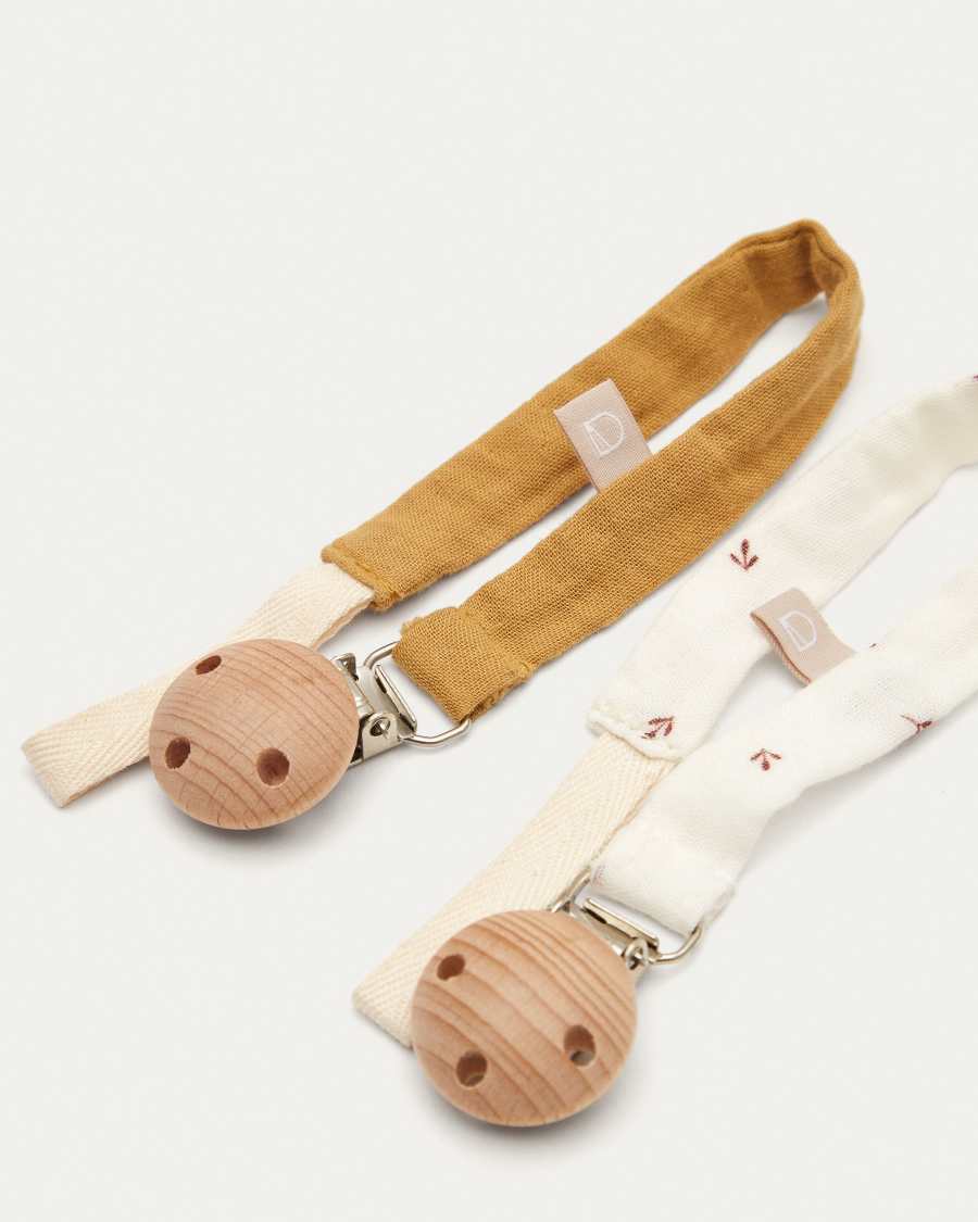 Deya Set aus 2 Beißringen 100% Baumwolle senf und weiß mit Muster