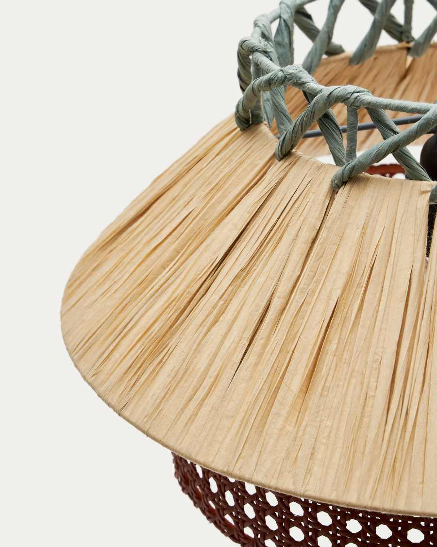 Pulmi raffia ceiling lamp in natural, terracotta, and blue, Ø 40 cm