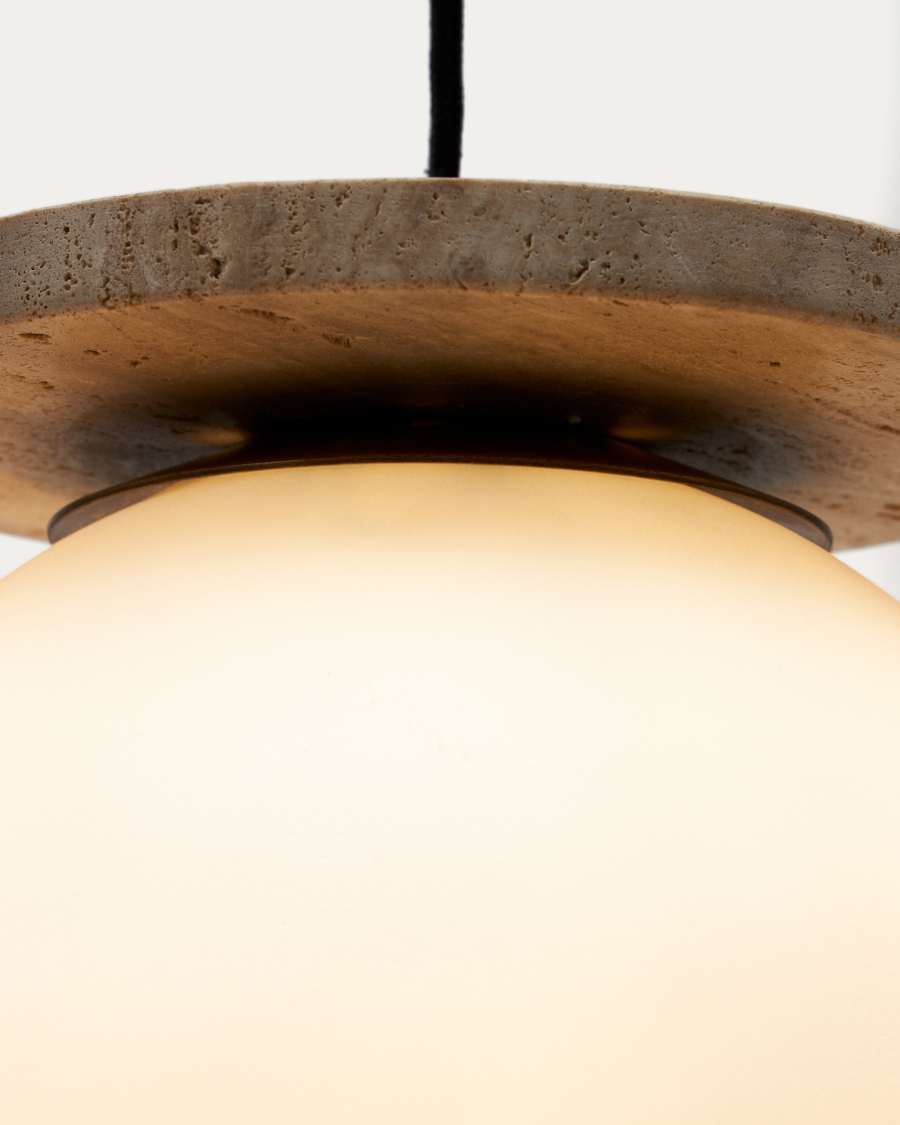 Malachi ceiling lamp with glazed glass and travertine stone