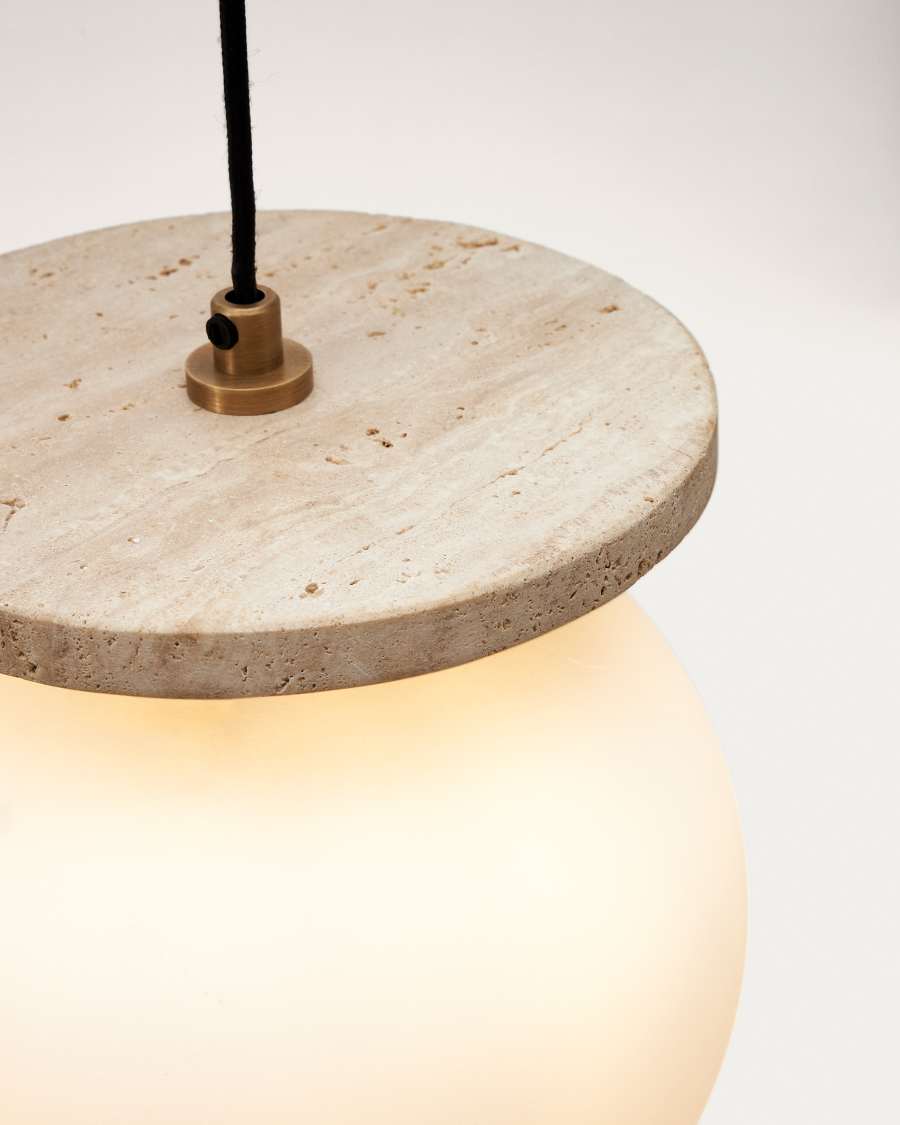 Malachi ceiling lamp with glazed glass and travertine stone